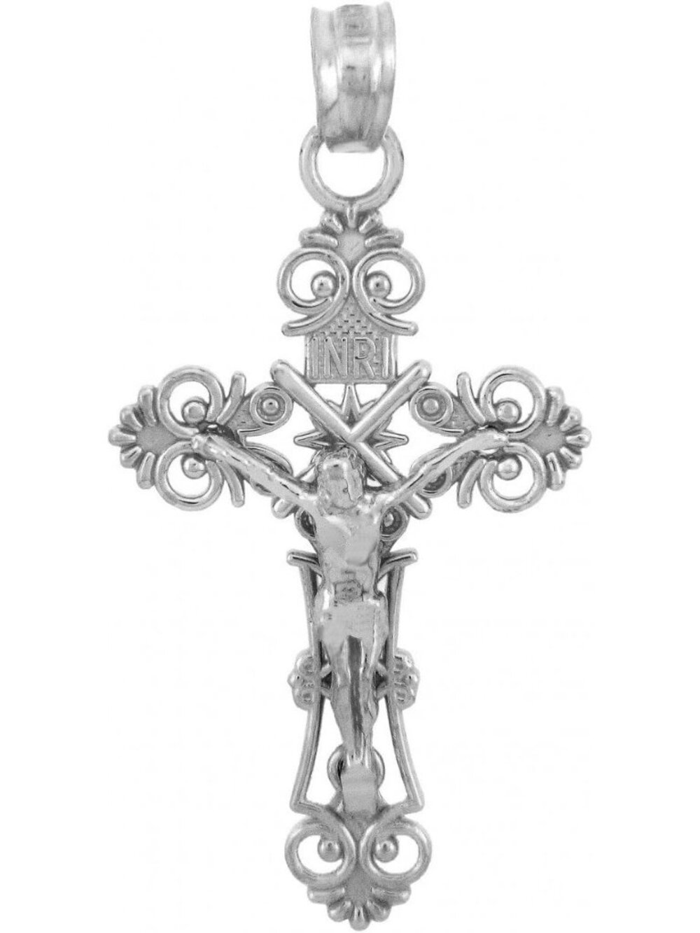 Women's Silver FDJ 925 Sterling Inri Filigree Cross Necklaces Crucifix Pendant